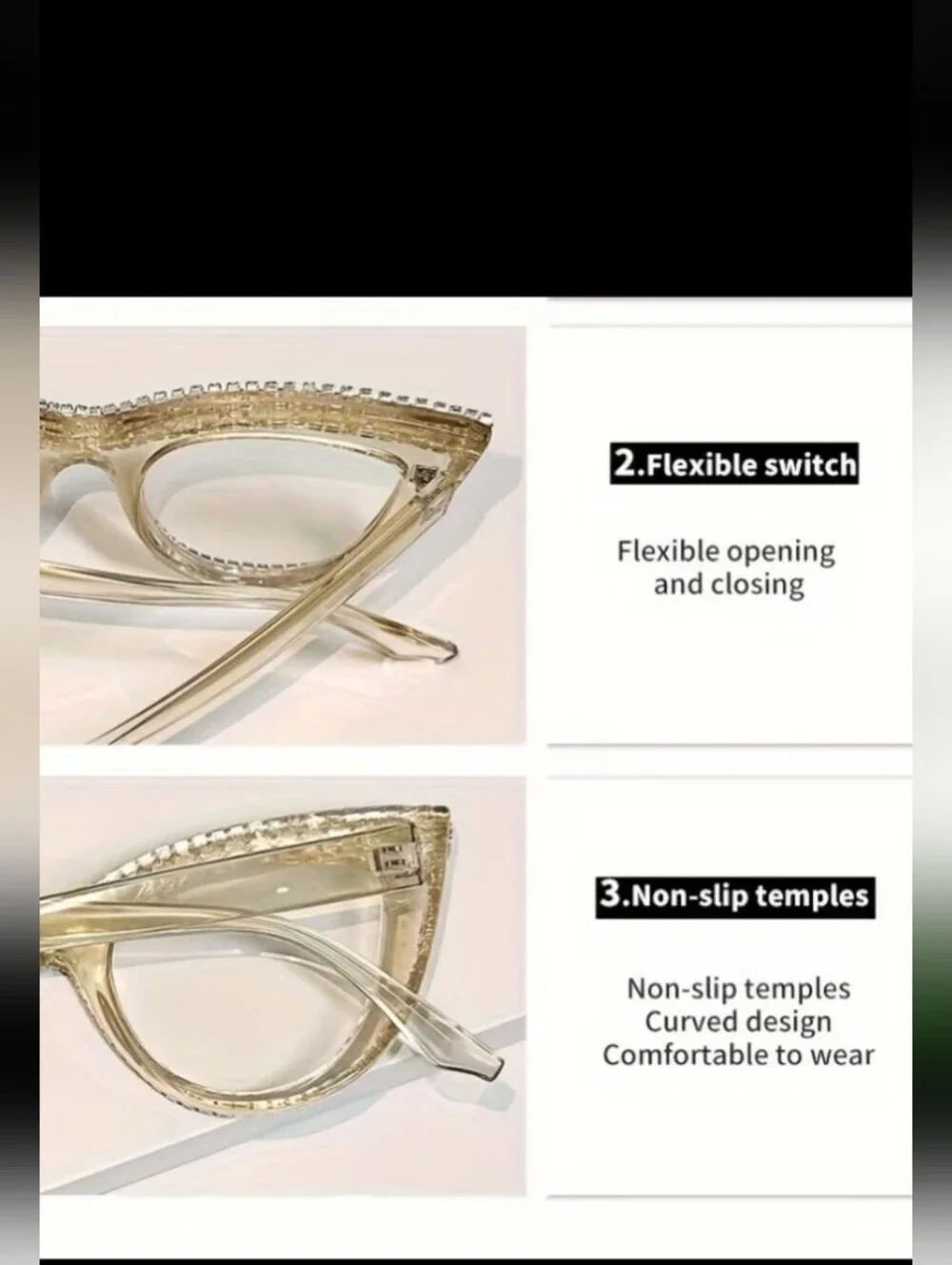 +3.50 Rhinestone Embellished Champagne Reading Glasses